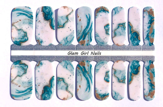 Blue and Gold Marble Nail Wraps